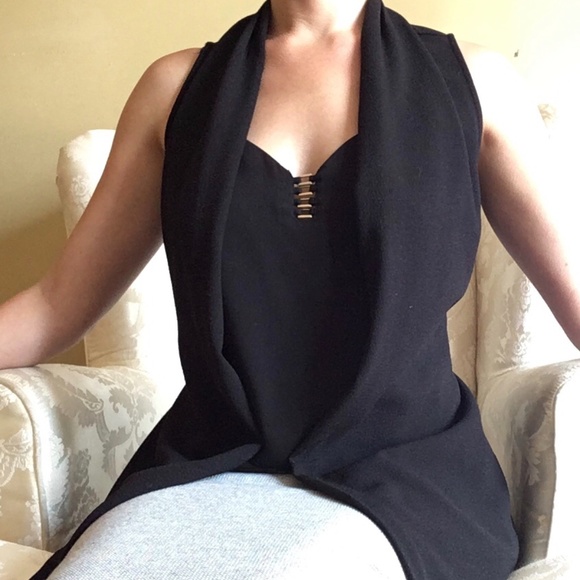 Black Tank Top with Gold Details/Black Vest - Picture 1 of 3